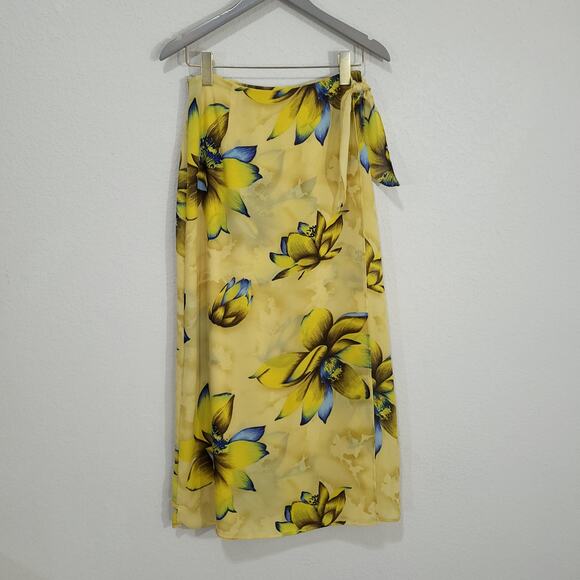 Rikki J Vintage Midi Skirt Womens Size Small Yellow Floral Summer Floral… - Picture 1 of 13